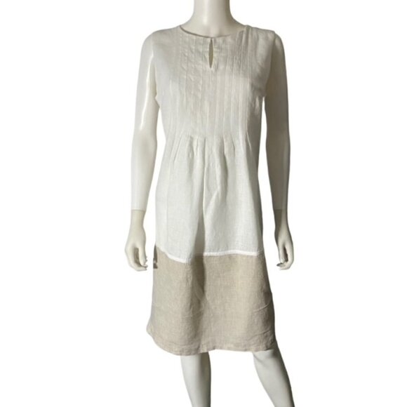 Chochene Italia White & Tan Sleeveless Linen Dress 2 - Picture 1 of 5